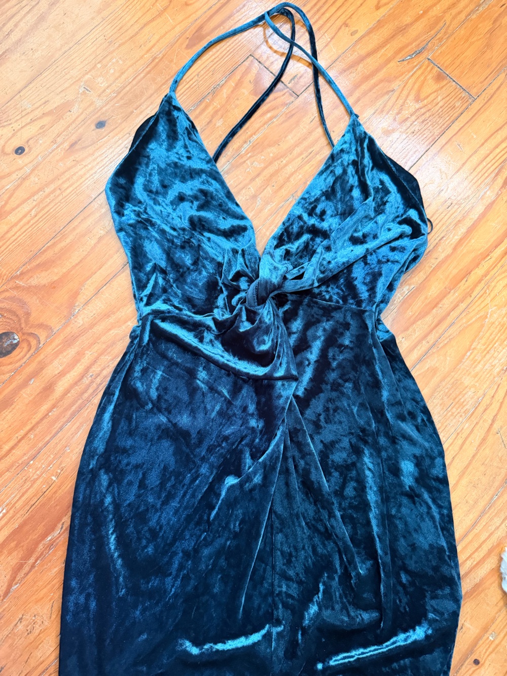 Zara Teal Velvet Twist-Front Mini Dress - Picture 3 of 15